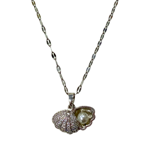 Silver Sparkly Shell Pearl Necklace